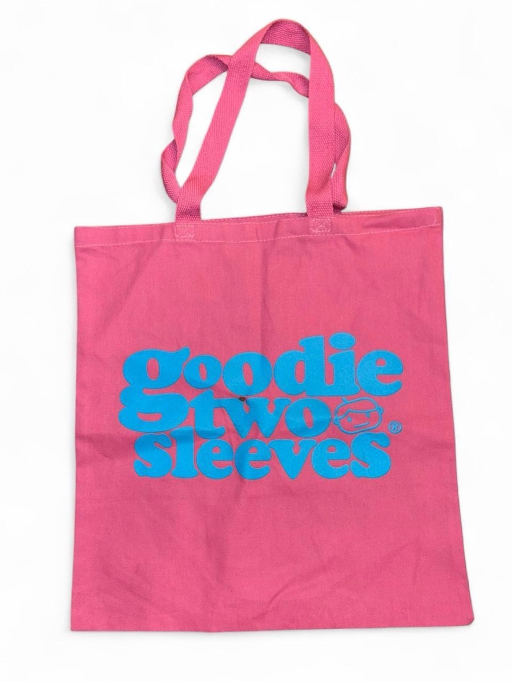 Goodie two sleeves Pink Graphic Canvas Tote with Blue Logo